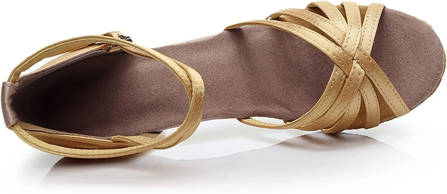 Womens Sandals Buckle Latin Dance Shoes Suede Sole Wedding Performance Dance Summer Open Toe Mid Heels Shoes