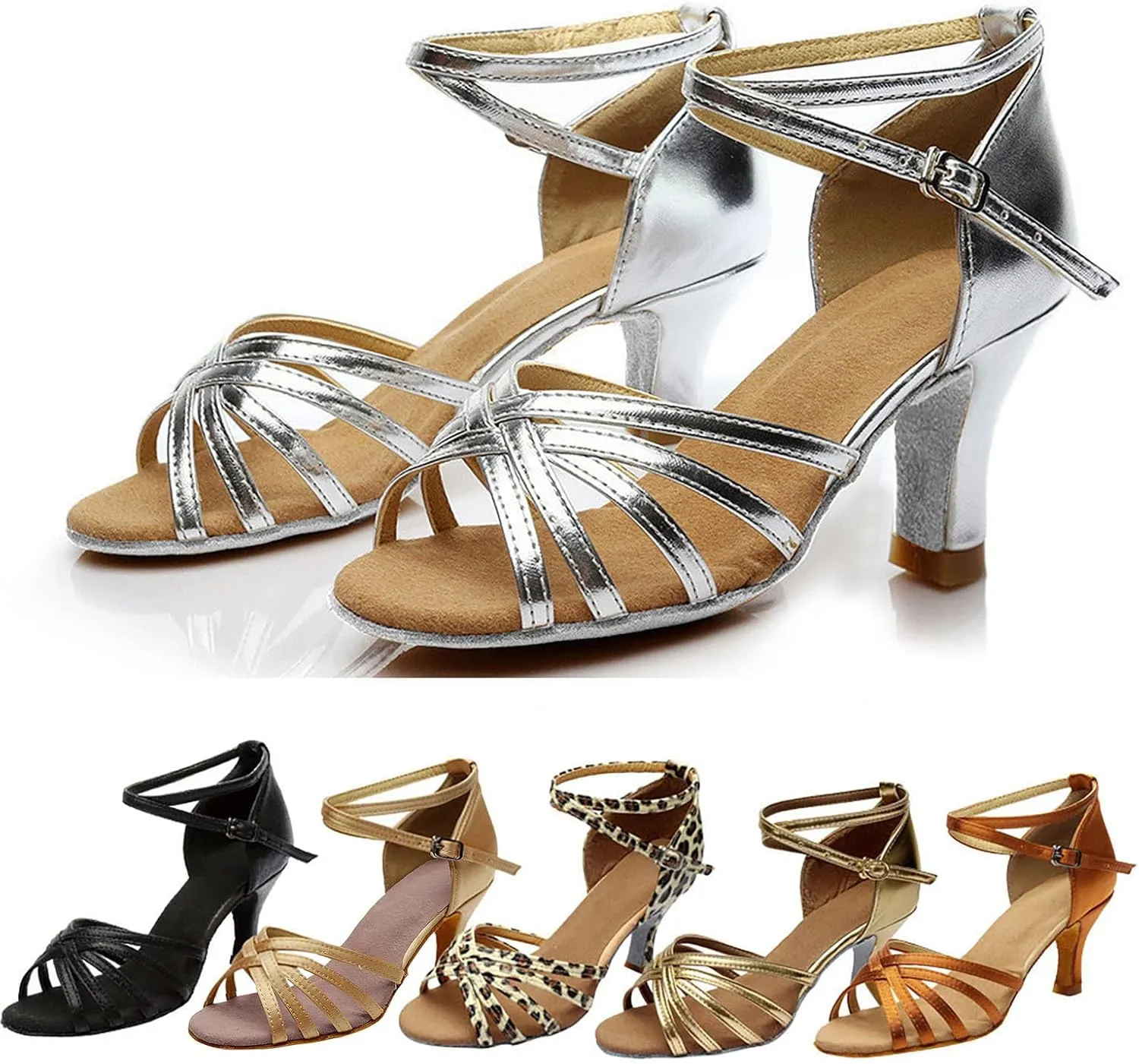 Womens Sandals Buckle Latin Dance Shoes Suede Sole Wedding Performance Dance Summer Open Toe Mid Heels Shoes
