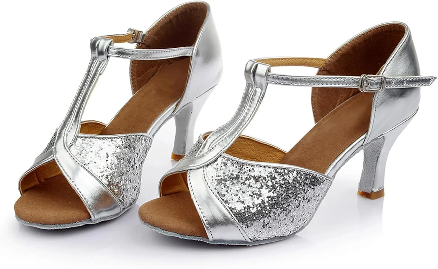 Womens Sandals Buckle Latin Dance Shoes Suede Sole Wedding Performance Dance Summer Open Toe Mid Heels Shoes