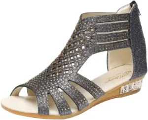 Womens Slide Wedge Sandal Crystal Rhinestone Fish Mouth Dressy Bling Sparkly Thong Sandals Arch Supports Casual Walking Comfortable Slip on Fashion Boho Shoes