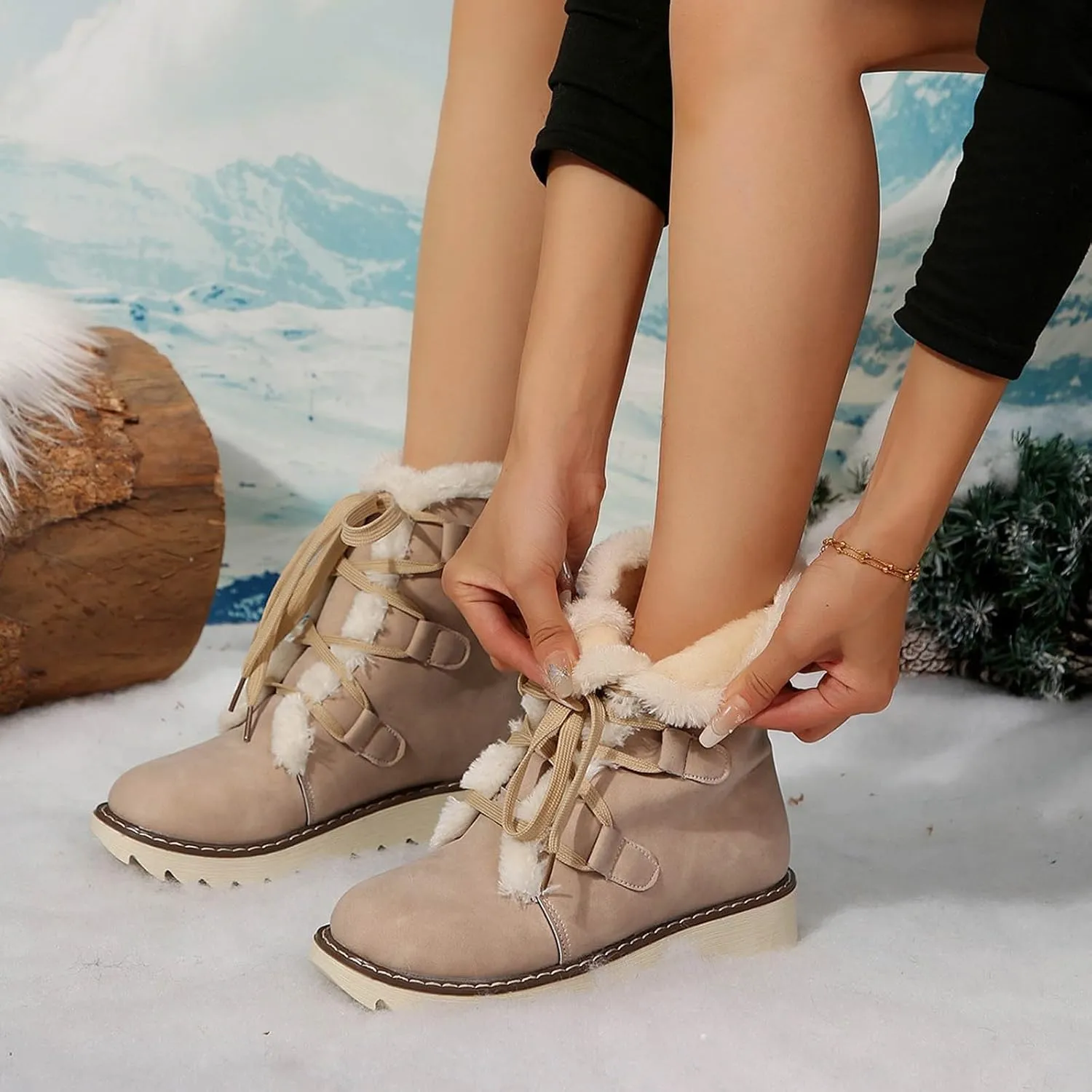 Women's Snow Boots Winter Suede High Snow Boots,Lightweight Cozy Thermal Fur Lining Non-slip Waterproof Ankle Booties