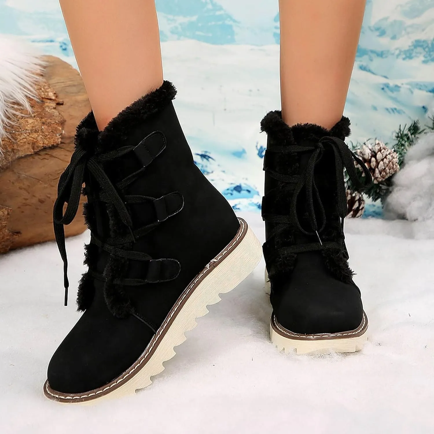 Women's Snow Boots Winter Suede High Snow Boots,Lightweight Cozy Thermal Fur Lining Non-slip Waterproof Ankle Booties