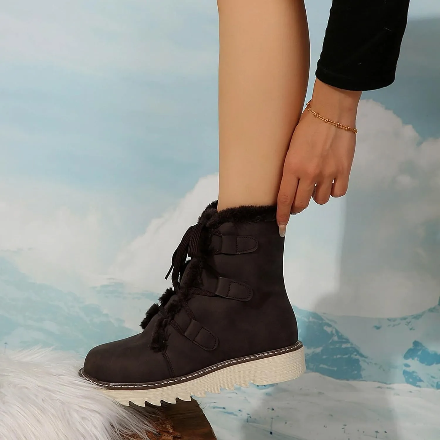 Women's Snow Boots Winter Suede High Snow Boots,Lightweight Cozy Thermal Fur Lining Non-slip Waterproof Ankle Booties