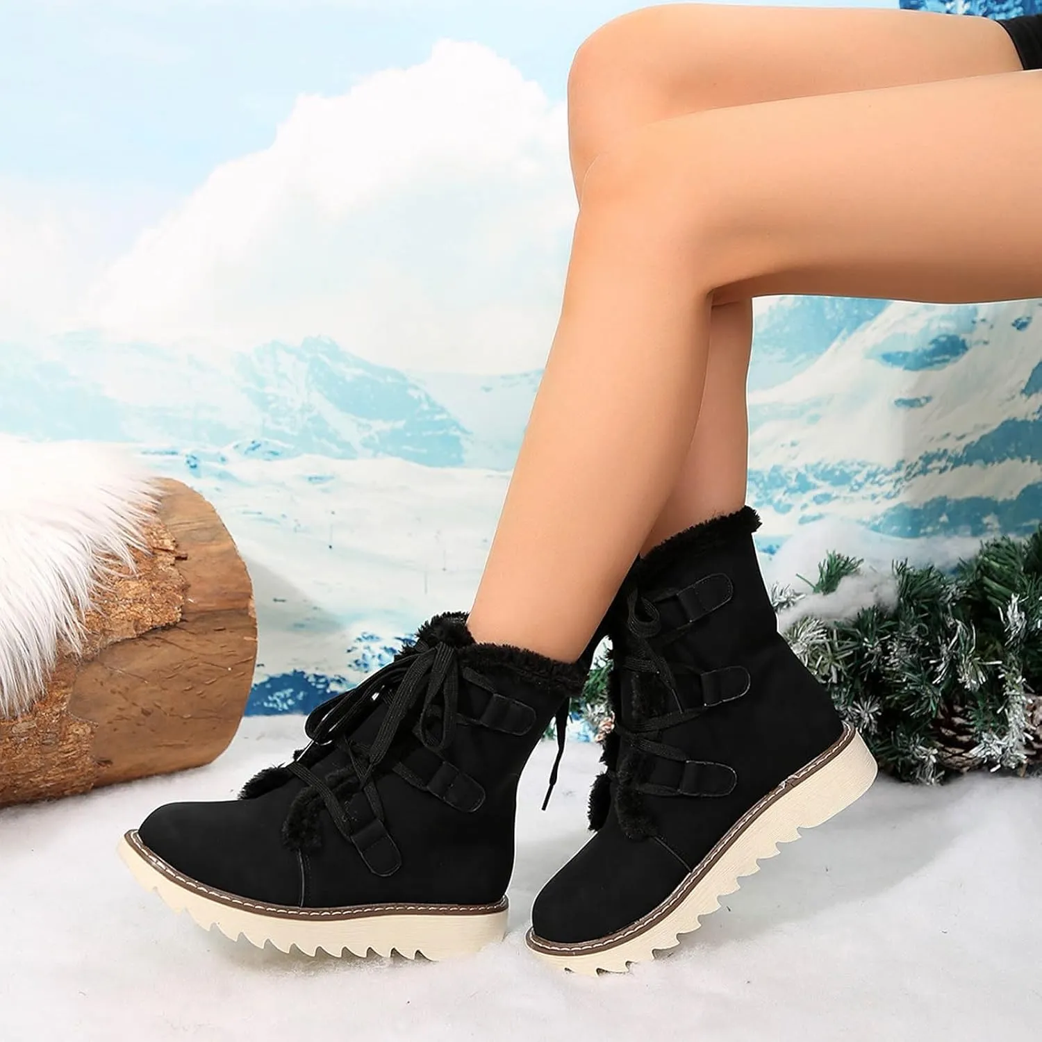 Women's Snow Boots Winter Suede High Snow Boots,Lightweight Cozy Thermal Fur Lining Non-slip Waterproof Ankle Booties
