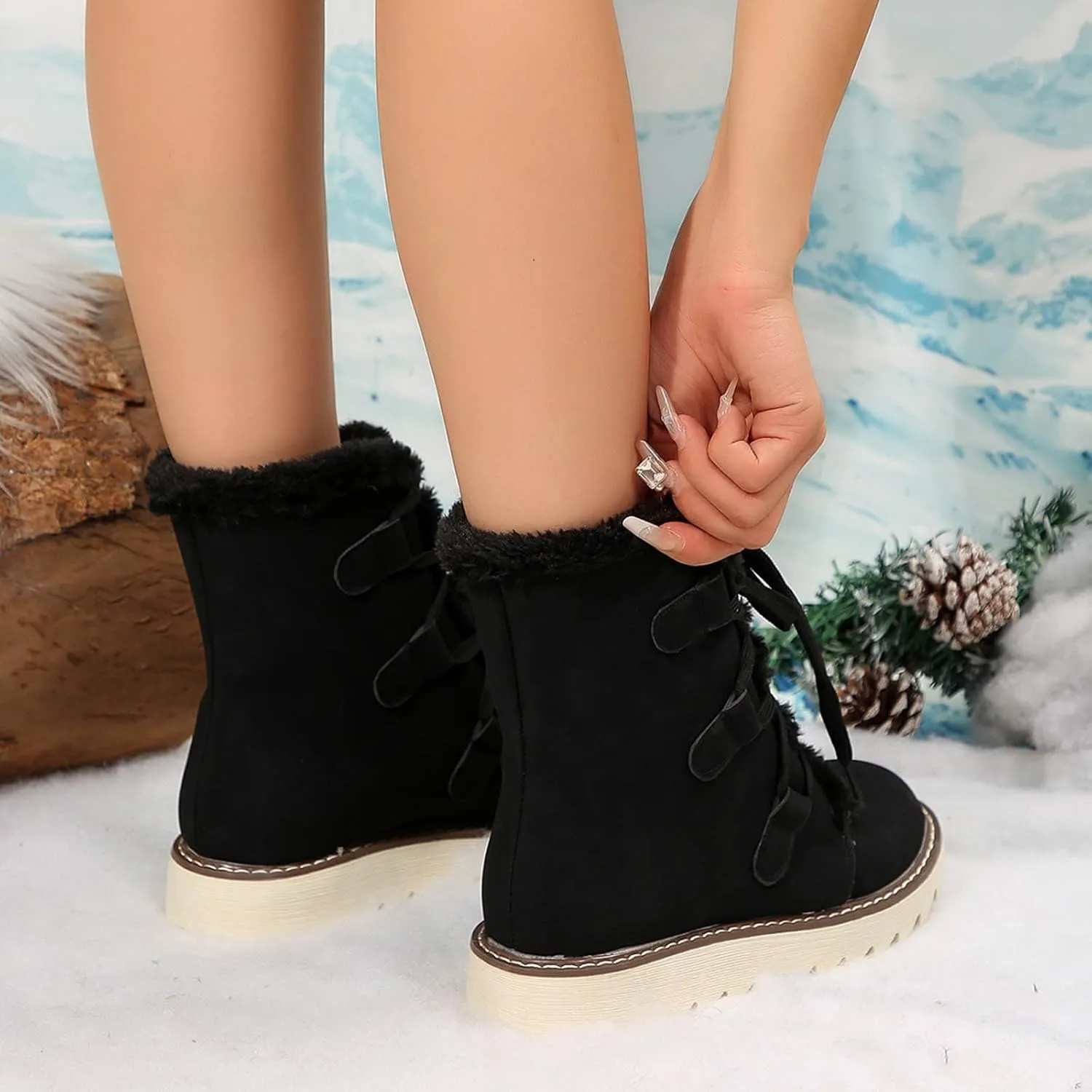 Women's Snow Boots Winter Suede High Snow Boots,Lightweight Cozy Thermal Fur Lining Non-slip Waterproof Ankle Booties