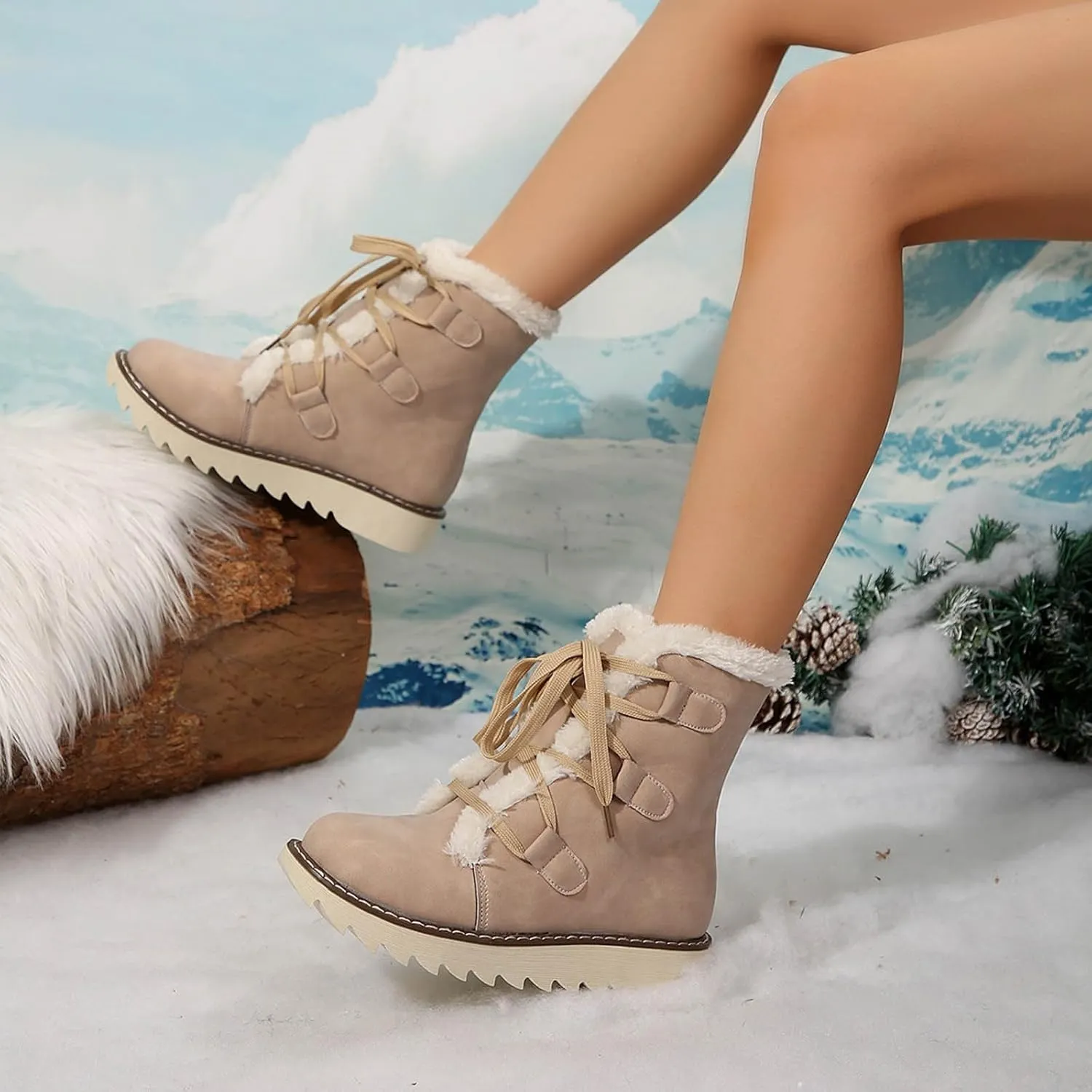 Women's Snow Boots Winter Suede High Snow Boots,Lightweight Cozy Thermal Fur Lining Non-slip Waterproof Ankle Booties