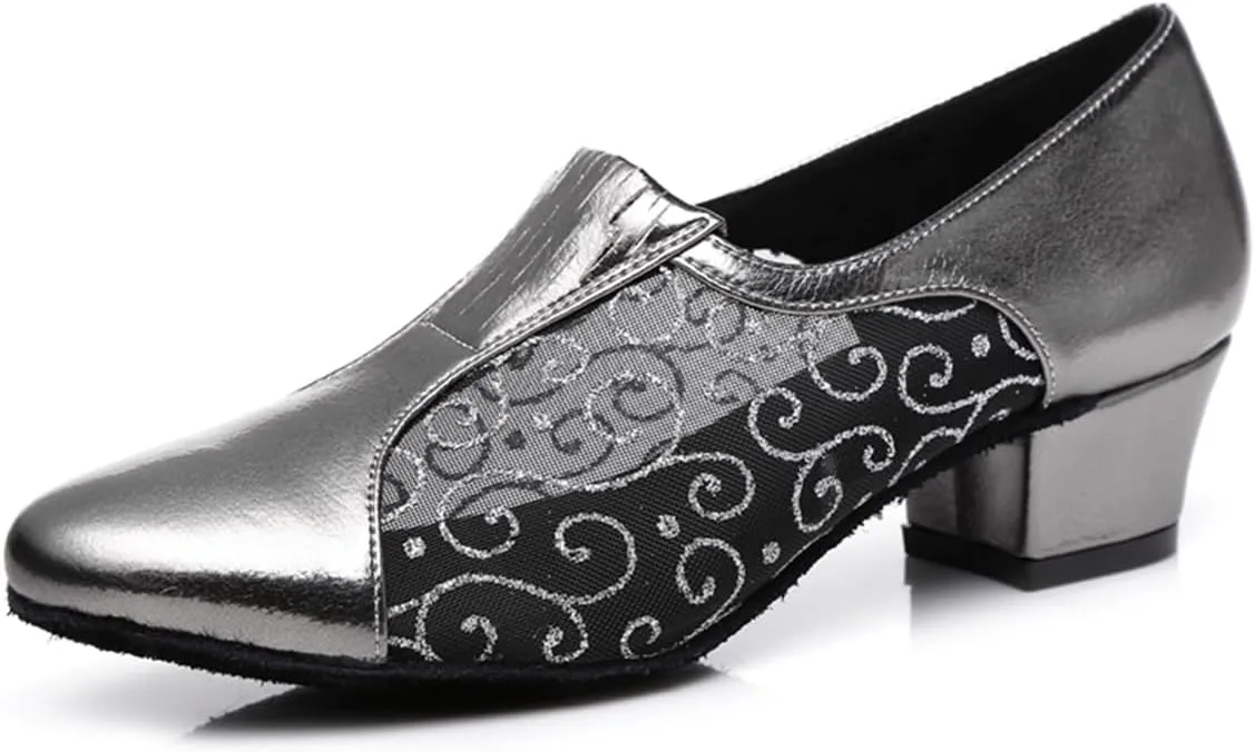 Women's Stylish Round Toe Synthetic Ballroom Morden Tango Party Wedding Professional Dance Shoes Grey US 6