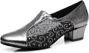 Women's Stylish Round Toe Synthetic Ballroom Morden Tango Party Wedding Professional Dance Shoes Grey US 6