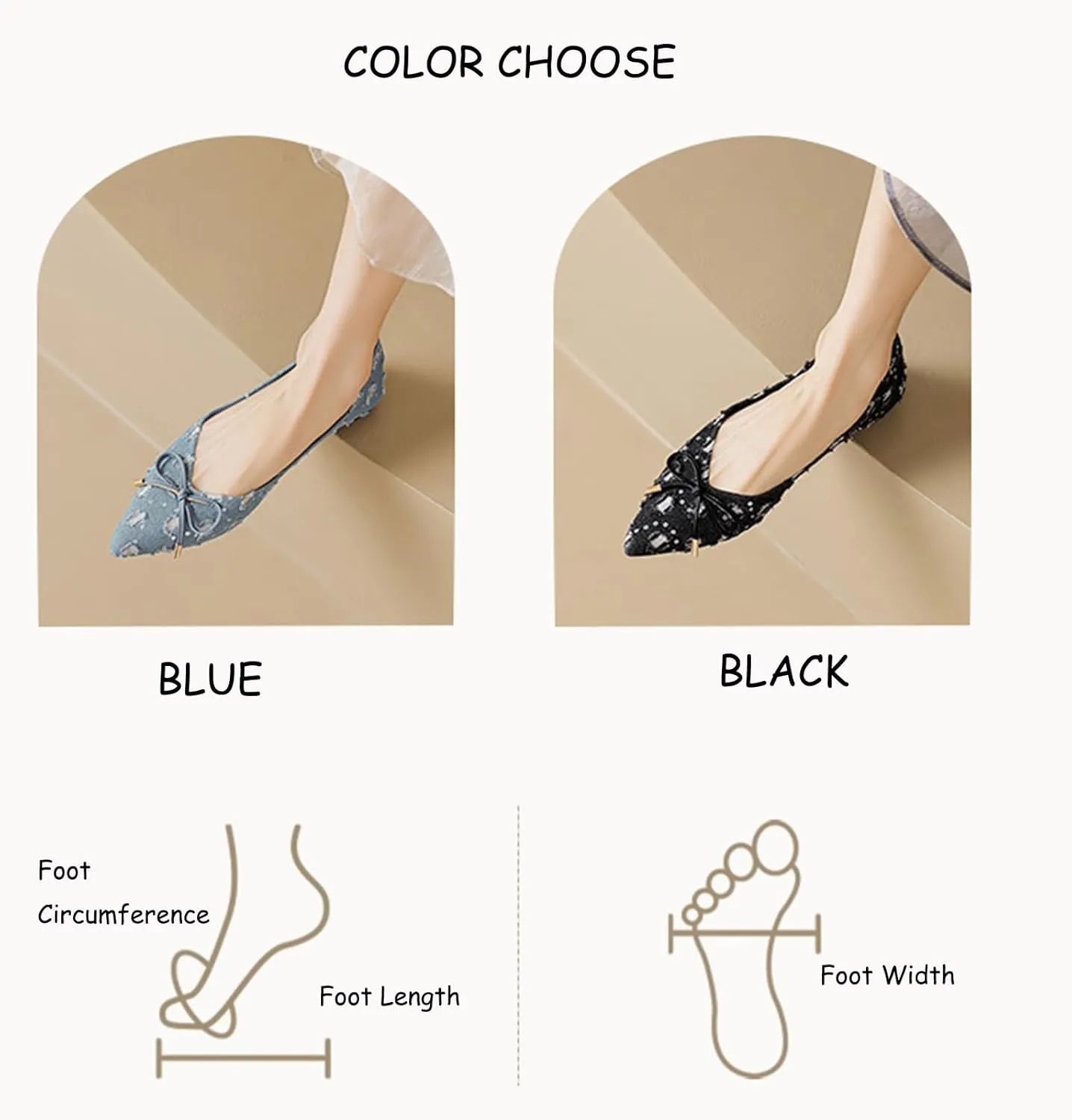 Women's Stylish Suede Denim Ballet Flats,Comfortable Pointed Toe Bow Slip-On Dress Shoes for Work As Loafers.