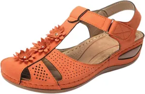 Womens Wedge Sandals Vintage Hollow Out Ankle Strap Closed Toe Sandals Bohemia Slip On Platform Sandal Outdoor Beach Shoes