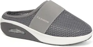 Womens Woven Orthopedic Breathable Soft Shoes Walking Cushion Arch Support Open Back Slippers Closed Toe Slides Outdoor Comfort Shoes Air Cushion Loafers
