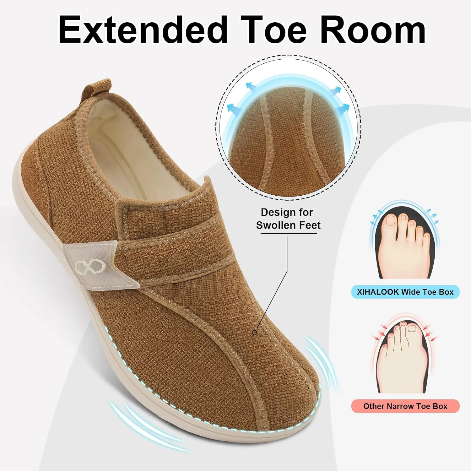 XIHALOOK Womens Slippers Wide Diabetic Shoes with Adjustable Strap for Diabetic Swollen Feet Outdoor Indoor Walking Shoes