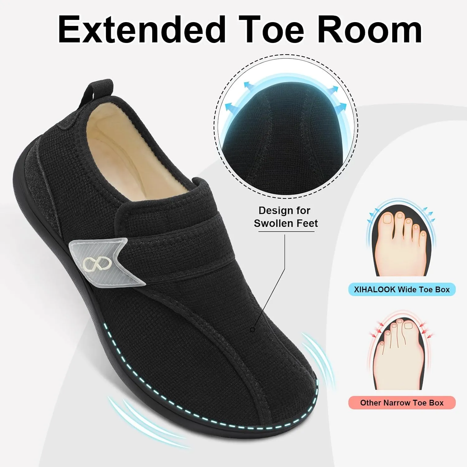 XIHALOOK Womens Slippers Wide Diabetic Shoes with Adjustable Strap for Diabetic Swollen Feet Outdoor Indoor Walking Shoes