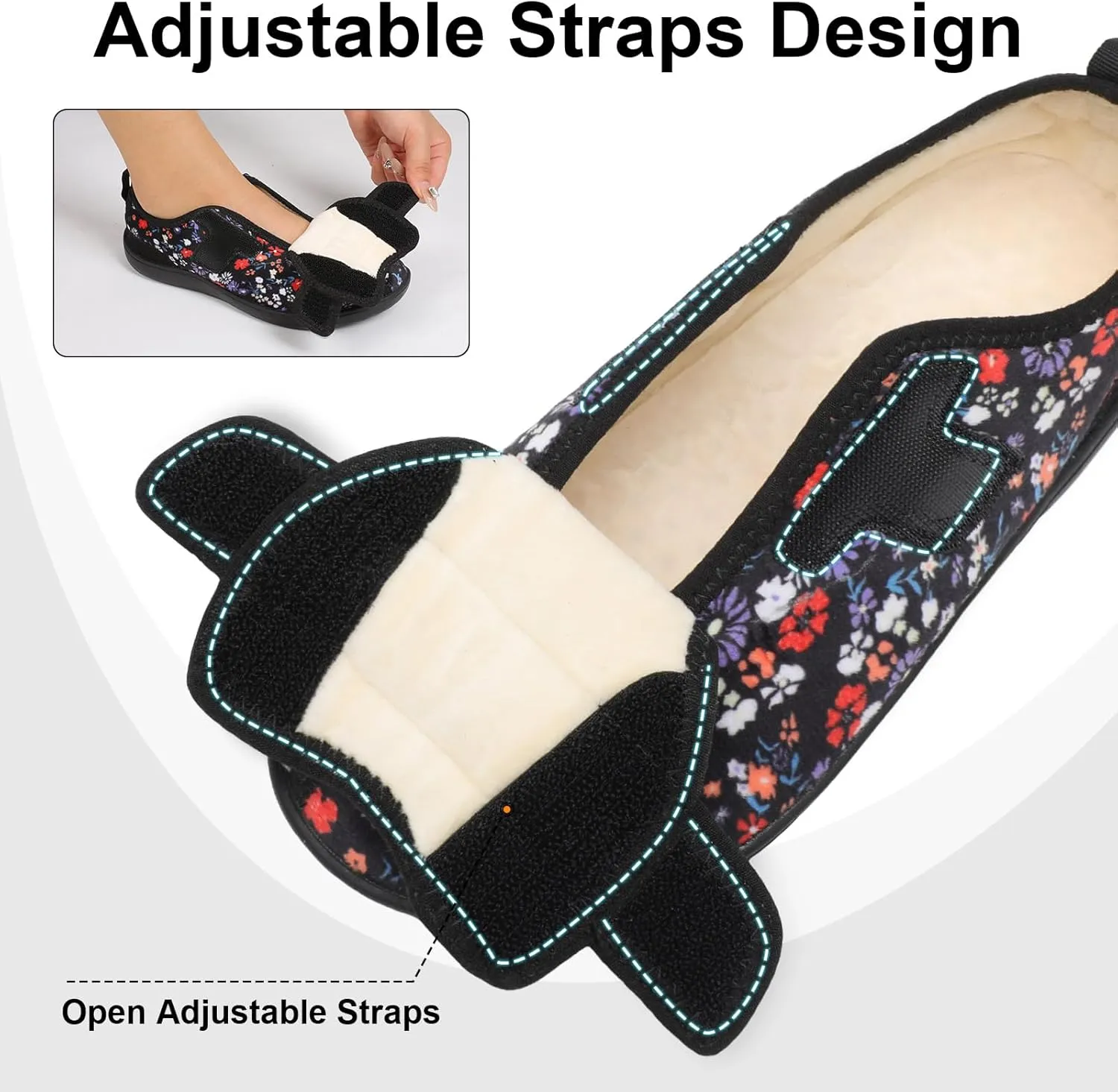 XIHALOOK Womens Slippers Wide Diabetic Shoes with Adjustable Strap for Diabetic Swollen Feet Outdoor Indoor Walking Shoes