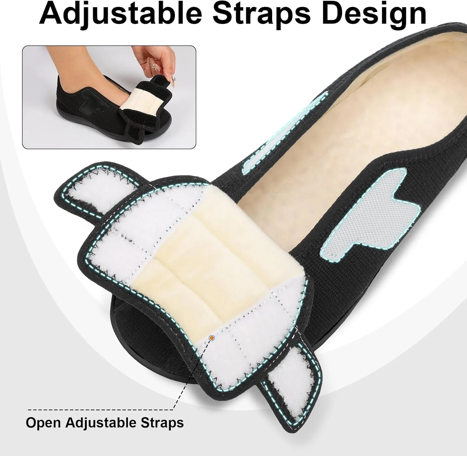 XIHALOOK Womens Slippers Wide Diabetic Shoes with Adjustable Strap for Diabetic Swollen Feet Outdoor Indoor Walking Shoes