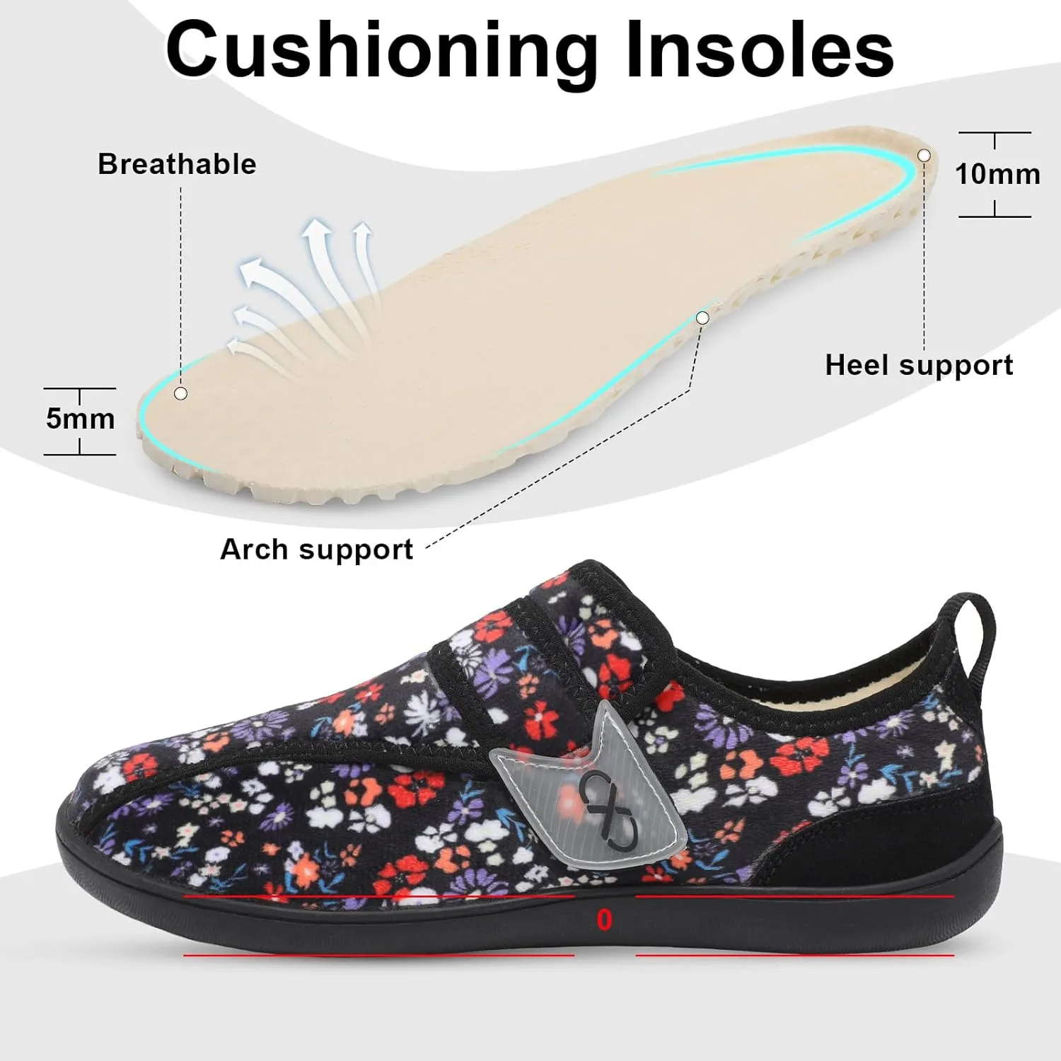XIHALOOK Womens Slippers Wide Diabetic Shoes with Adjustable Strap for Diabetic Swollen Feet Outdoor Indoor Walking Shoes