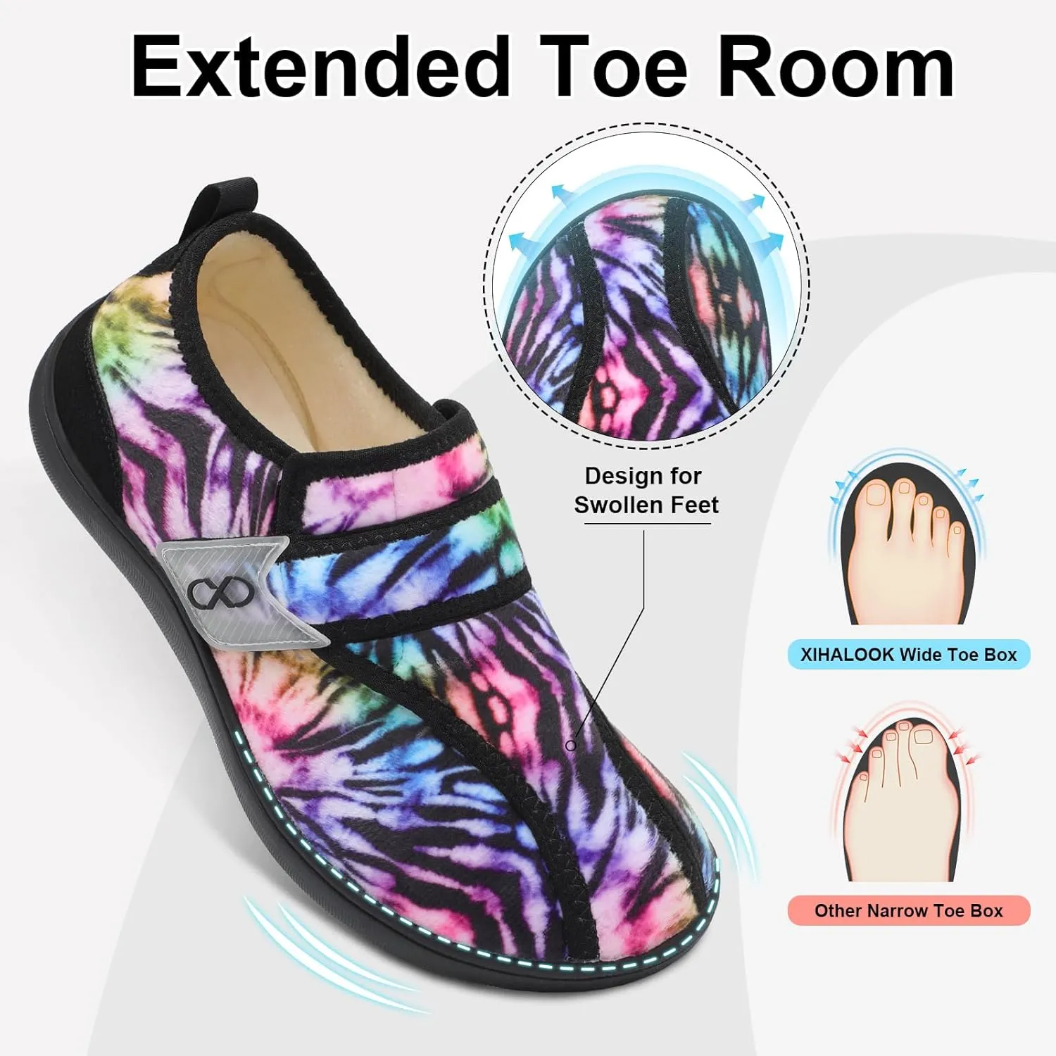 XIHALOOK Womens Slippers Wide Diabetic Shoes with Adjustable Strap for Diabetic Swollen Feet Outdoor Indoor Walking Shoes