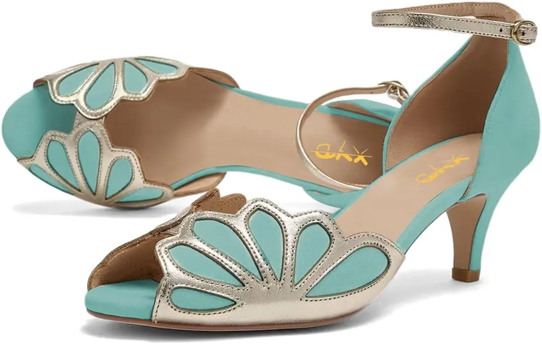 XYD Women Dance Ballroom Latin Jazz Sandals Kitten Heels Peep Toe Ankle Strap Butterfly Bridal Evening Fancy Pumps Shoes