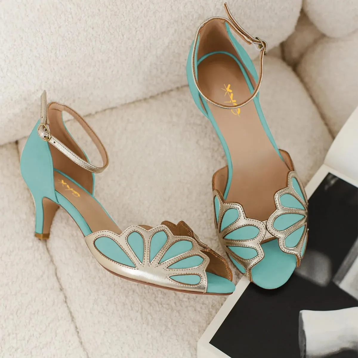 XYD Women Dance Ballroom Latin Jazz Sandals Kitten Heels Peep Toe Ankle Strap Butterfly Bridal Evening Fancy Pumps Shoes