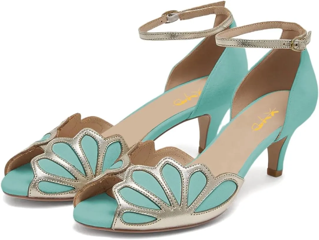 XYD Women Dance Ballroom Latin Jazz Sandals Kitten Heels Peep Toe Ankle Strap Butterfly Bridal Evening Fancy Pumps Shoes