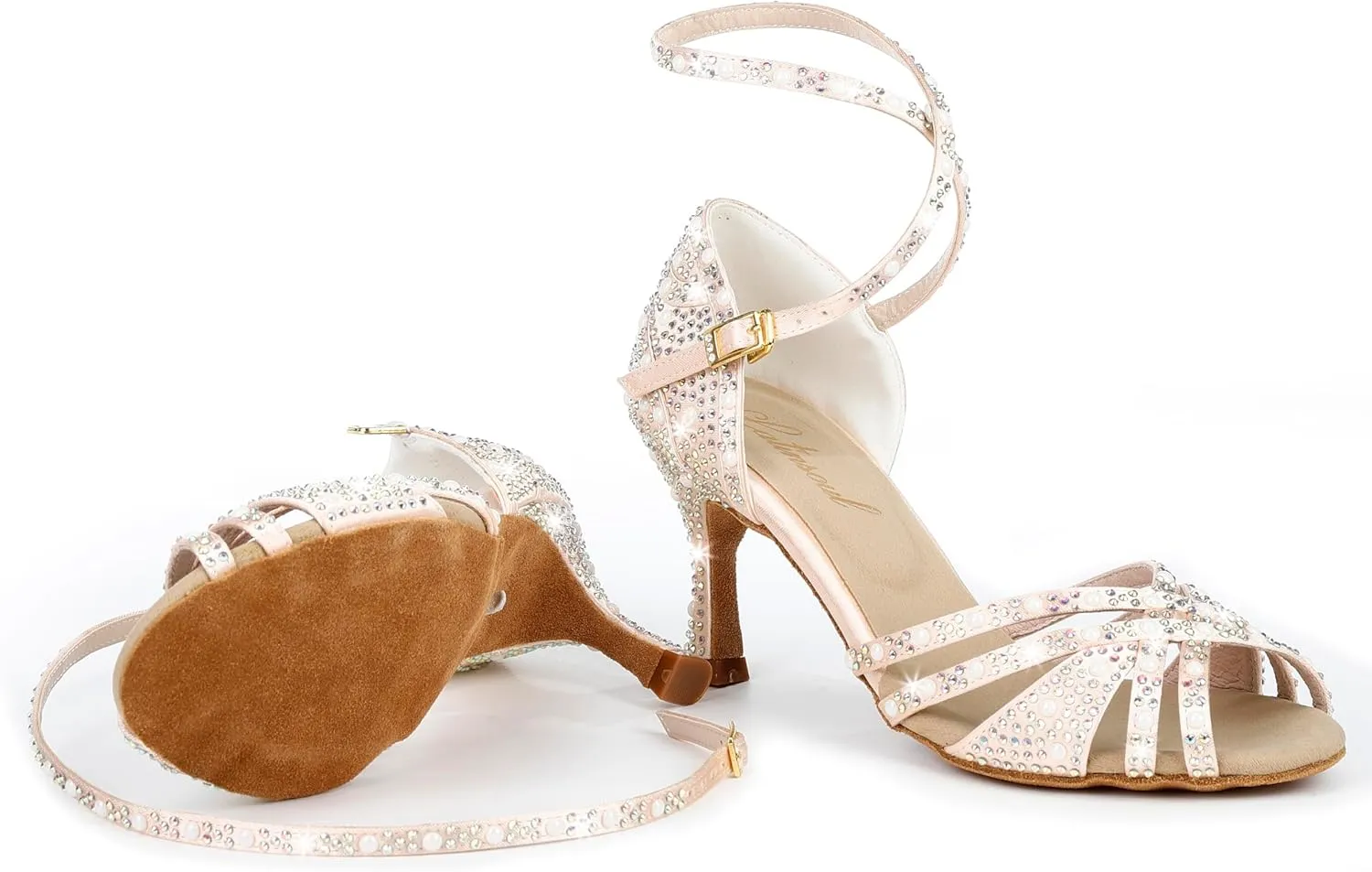 Y205-36 Women's Crystal Rhinestone Latin Dance High Heel Shoes - Stylish Adjustable Strap Design Comfortable Dance Shoes
