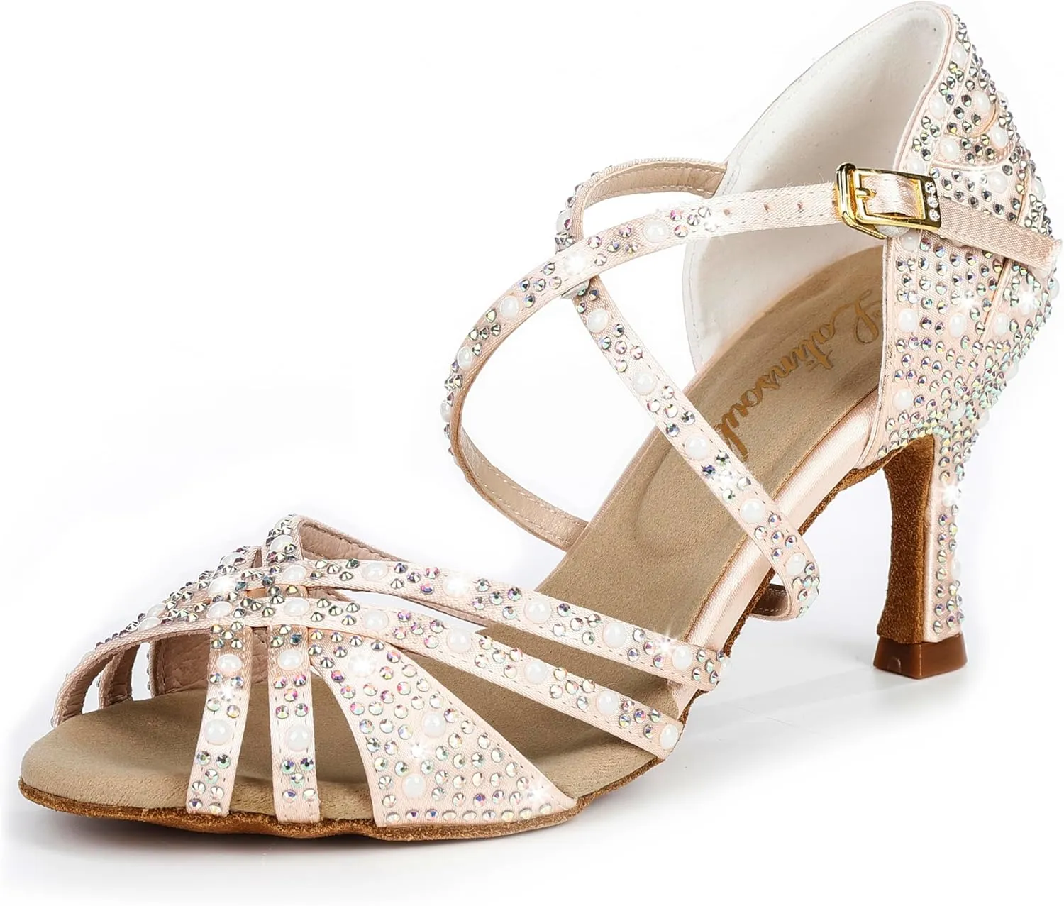 Y205-36 Women's Crystal Rhinestone Latin Dance High Heel Shoes - Stylish Adjustable Strap Design Comfortable Dance Shoes