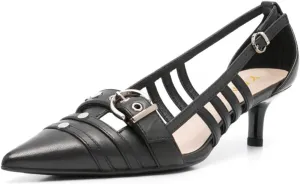 YDN Women's Pointed Toe Kitten Low Heel Pumps Buckle Strap Cutout Stylish Daily Dressy Casual Lady Girls Shoes Size 4-16 US
