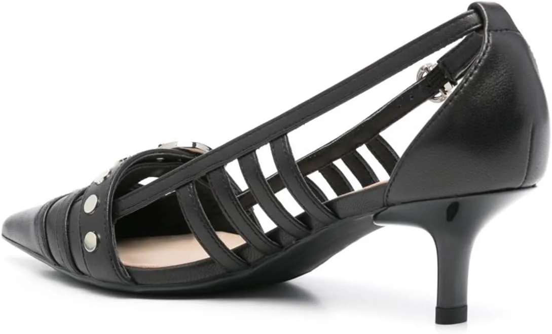 YDN Women's Pointed Toe Kitten Low Heel Pumps Buckle Strap Cutout Stylish Daily Dressy Casual Lady Girls Shoes Size 4-16 US