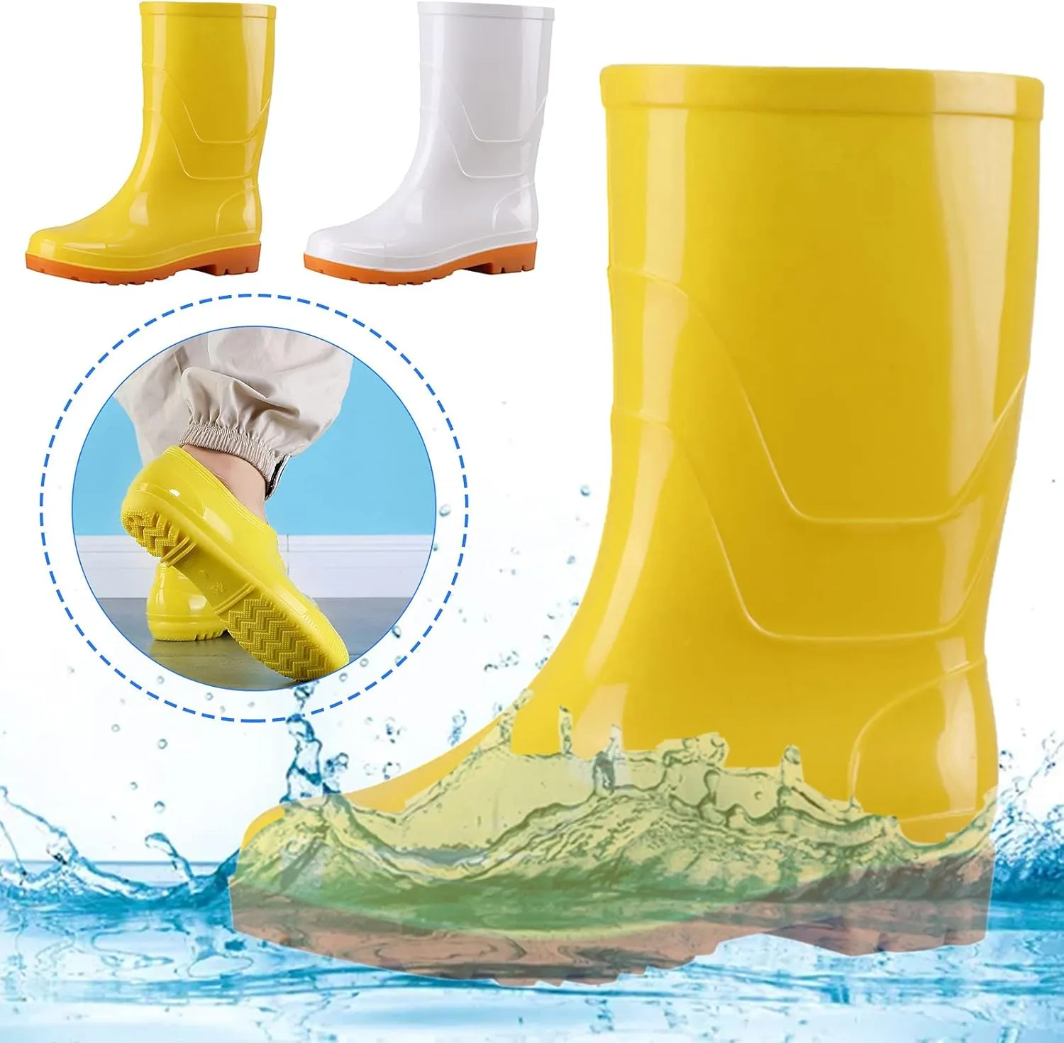 Yellow Rain Boots Womens Short Rain Boots Waterproof Garden Shoes Outdoor Rain Shoes for Hunting Gardening Farming